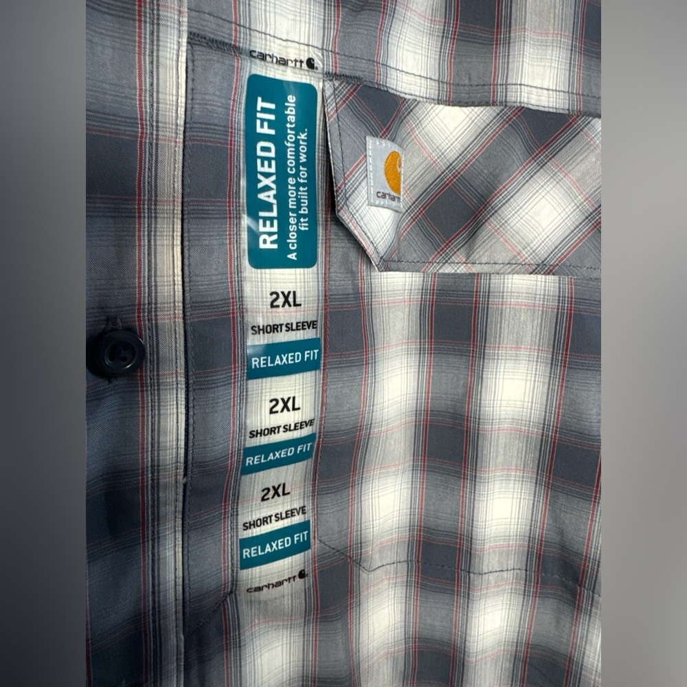 Carhartt NWT Men’s Force Relaxed Fit Short Sleeve Button Front Plaid Shirt - Picture 5 of 14